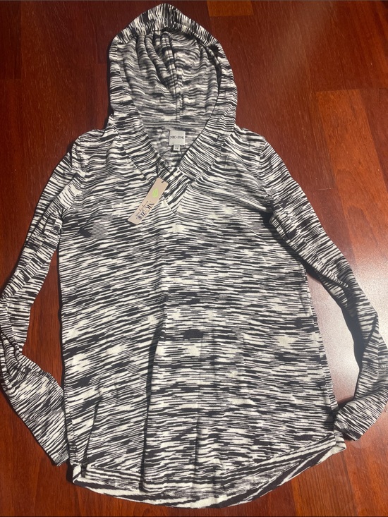 NIC+ZOE Tops - NIC+ZOE Brown & White Space-Dye Hooded Pullover